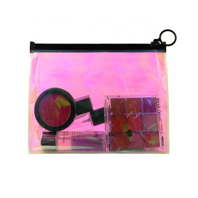 Custom Logo Holographic Ziplock Bags Transparent Laser Plastic Bags Wholesale Cosmetic Bags With Round Slider