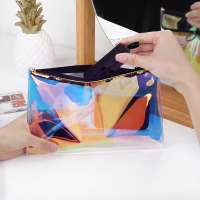 Women Waterproof Laser Plastic Bags For Makeup Brush Wholesale Clear Holographic Cosmetic Bags With Zipper