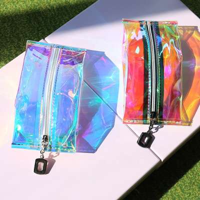 Fashion Transparent Holographic Bag With Zipper Wholesale Laser Cosmetic Bags  For Makeup Organization