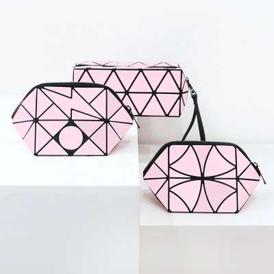 Low MOQ Wholesale PU Leather Women Hand Bags Geometric Pink Bag Cosmetic Bags For Makeup Organizer