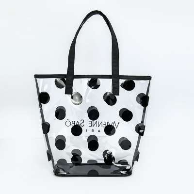 Bag manufacturer handbags ladies Dot Printed transparent plastic pvc beach bags waterproof beach bags