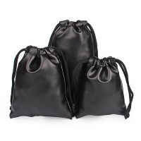 Promotional Custom Gifts Black PU Leather Jewelry Earphone Headphone Drawstring Pouch Bag